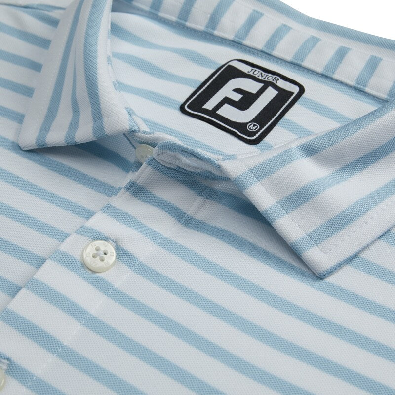 Striped Pique Self Collar Junior (Junior) - White / Light Blue