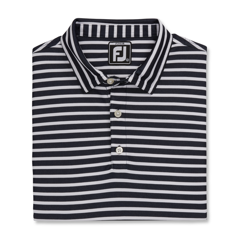 Striped Pique Self Collar Junior (Junior) - Navy / White