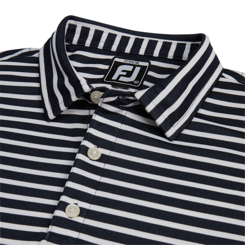 Striped Pique Self Collar Junior (Junior) - Navy / White