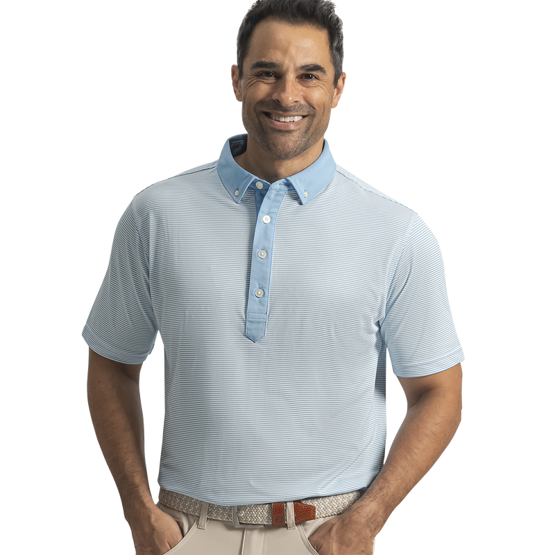 Feeder Stripe Pique - Blue Reef / White