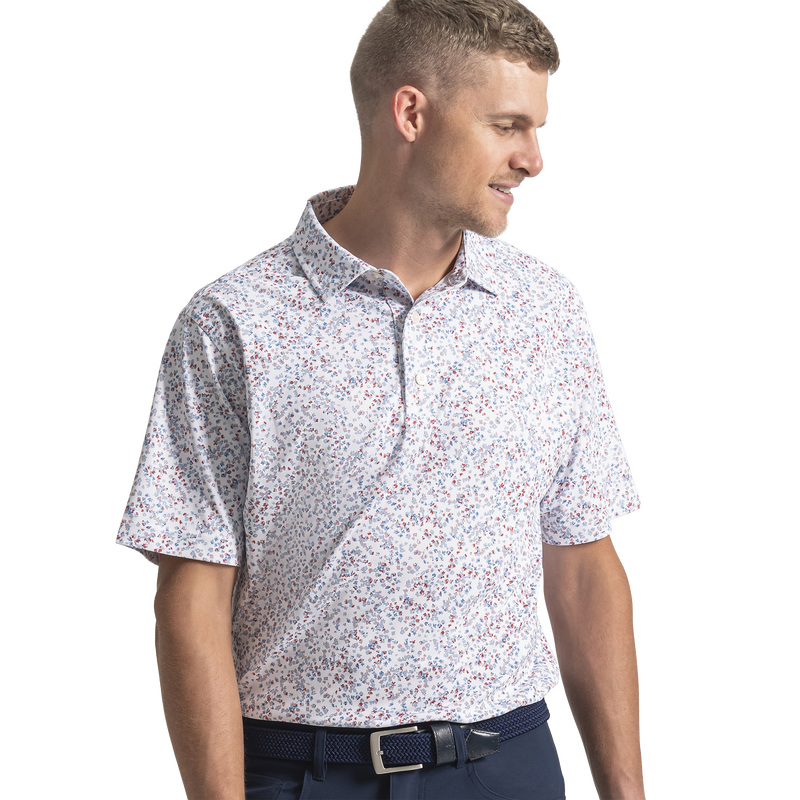 Watercolor Floral Pique - White / Blue / Nantucket Red