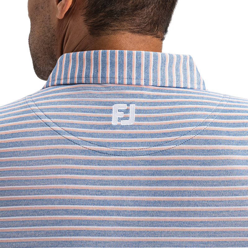 Heather Pin Pop Stripe Pique - Riviera Blue / Peach / White