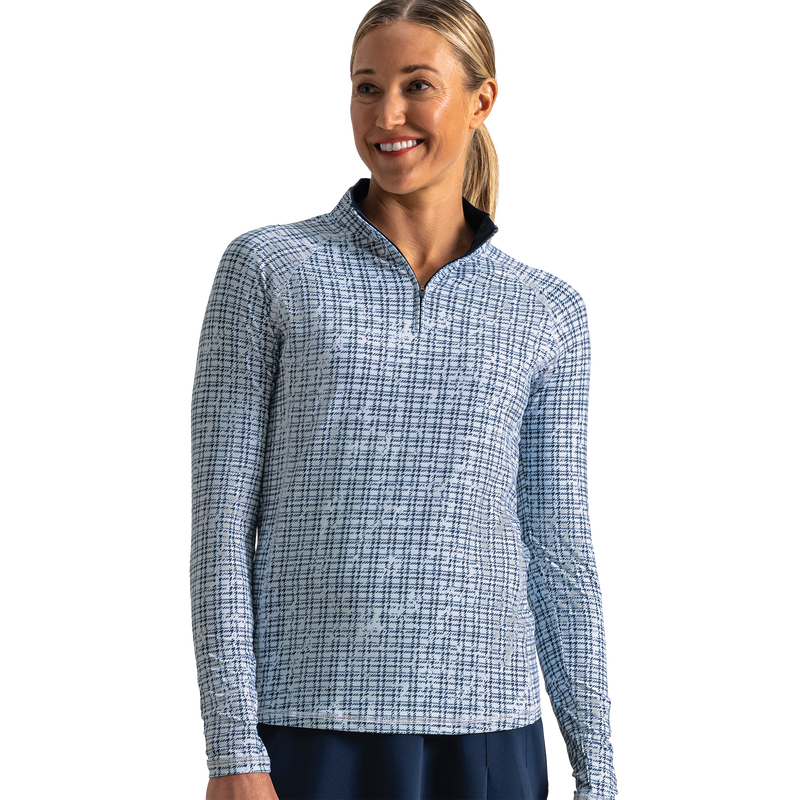 Quarter-Zip Long Sleeve Sun Protection Women - Navy Plaid
