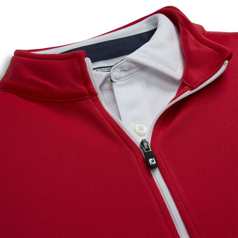 Half-Zip Contrast Stitch Mid-Layer Junior - Red