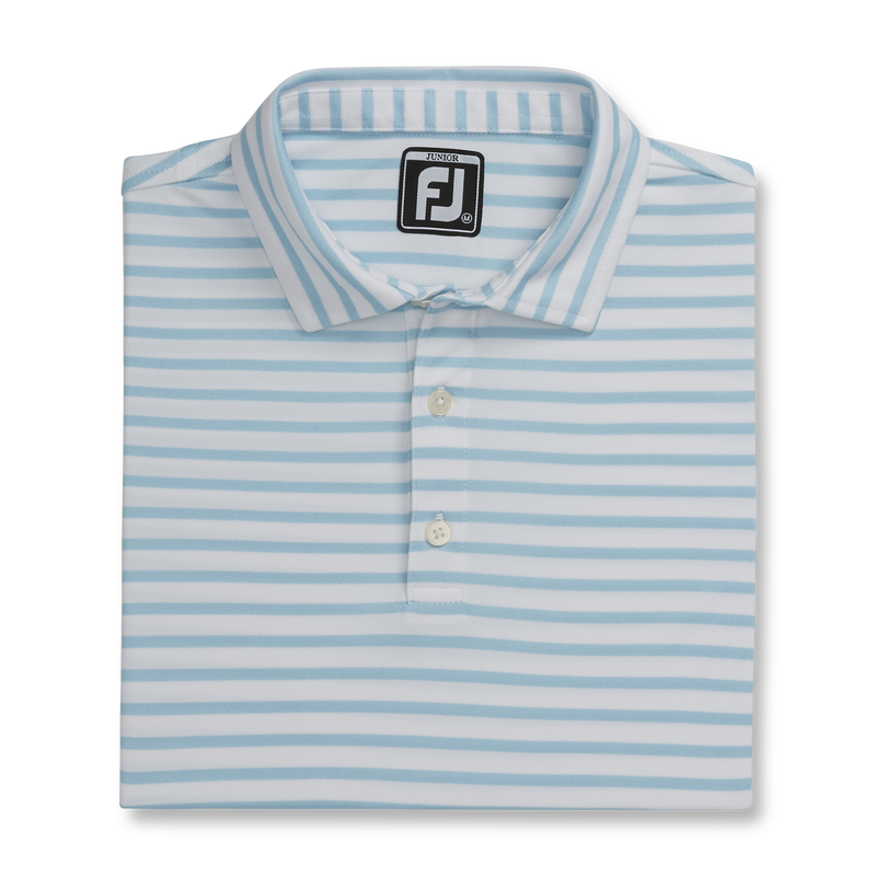 Striped Pique Self Collar Junior (Junior) - White / Light Blue