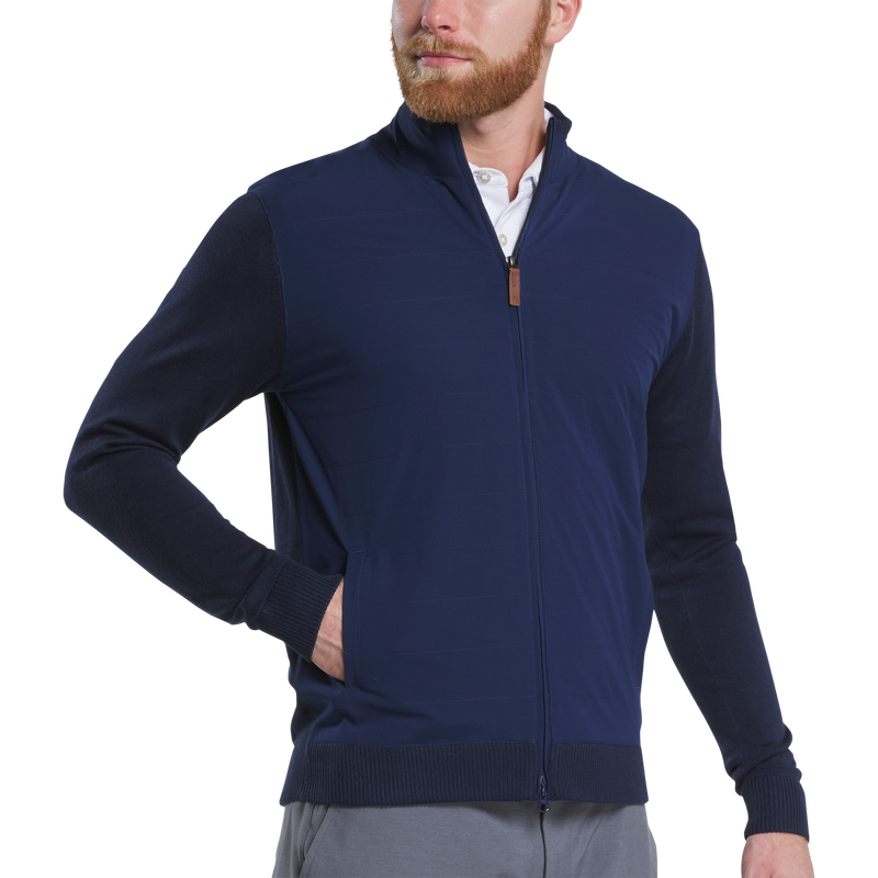 Hybrid Full-Zip Sweater - Navy