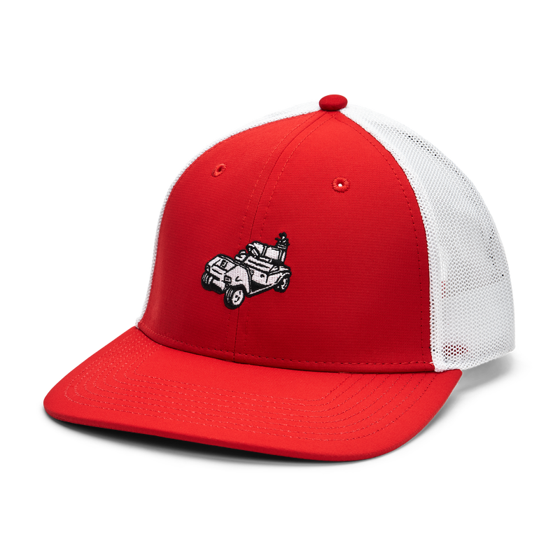 Motif Mesh Trucker Hat - Red / Golf Cart Logo