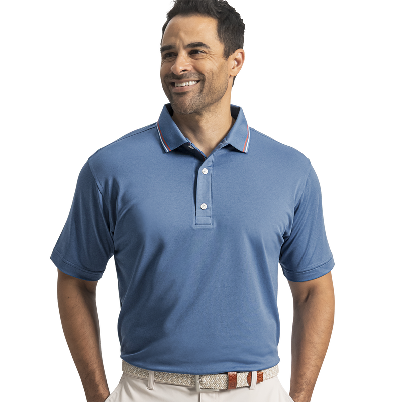Tipped Collar Pique - Ocean Blue