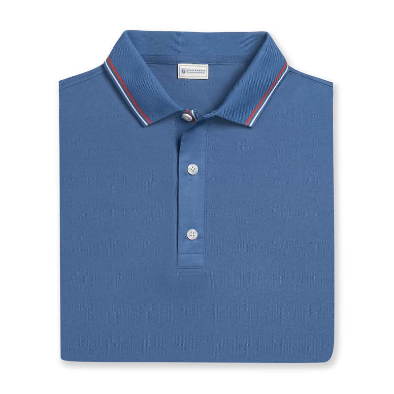 Tipped Collar Pique - Ocean Blue