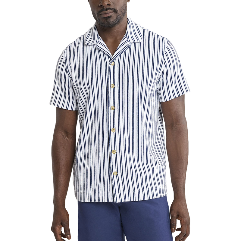 Ravello Terry Button Down - White / Coastal Blue Striped