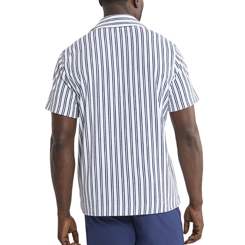 Ravello Terry Button Down - White / Coastal Blue Striped