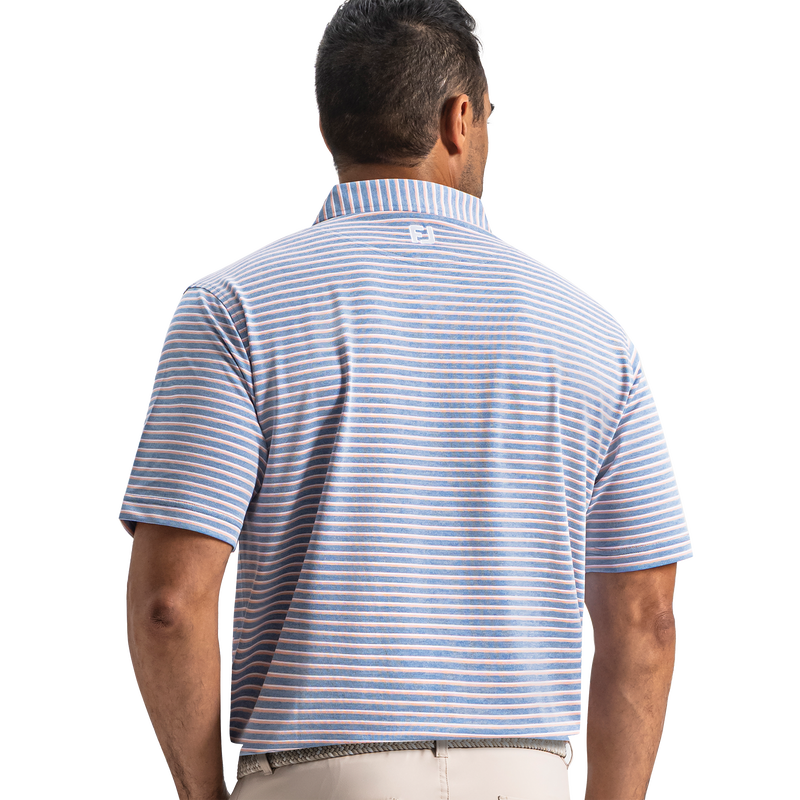 Heather Pin Pop Stripe Pique - Riviera Blue / Peach / White