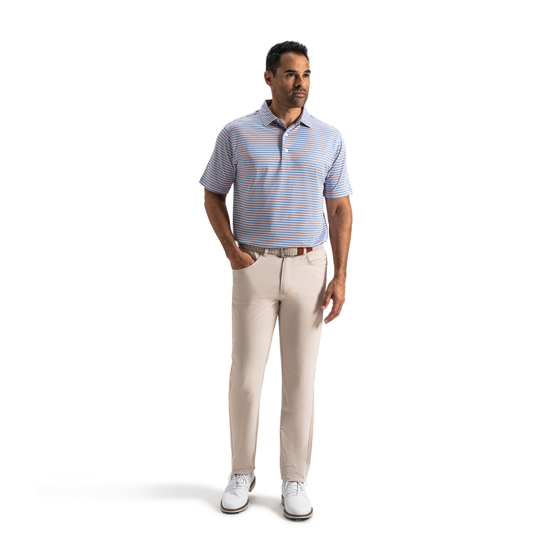 Heather Pin Pop Stripe Pique - Riviera Blue / Peach / White