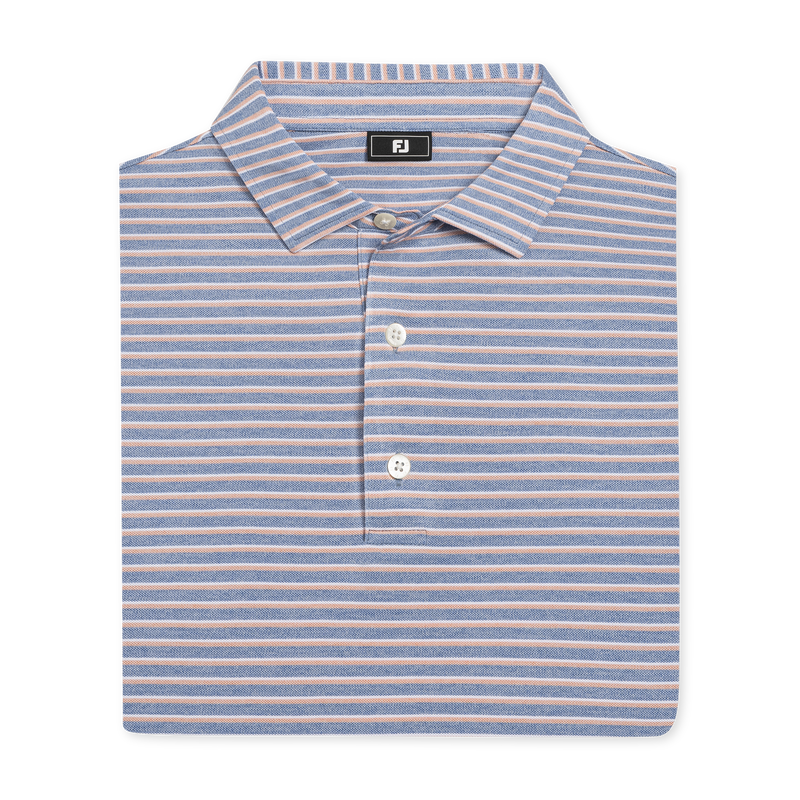 Heather Pin Pop Stripe Pique - Riviera Blue / Peach / White