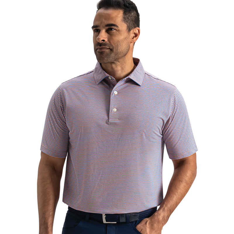Heather Feeder Stripe Lisle - Riviera Blue / Peach