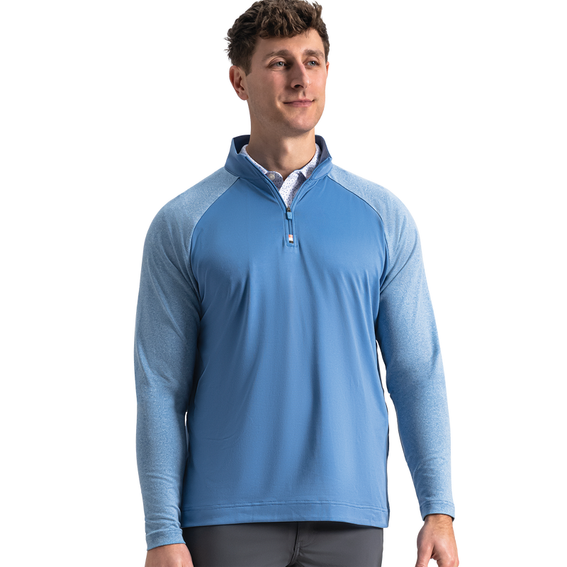 Raglan Block Quarter-Zip - Riviera Blue / Peach