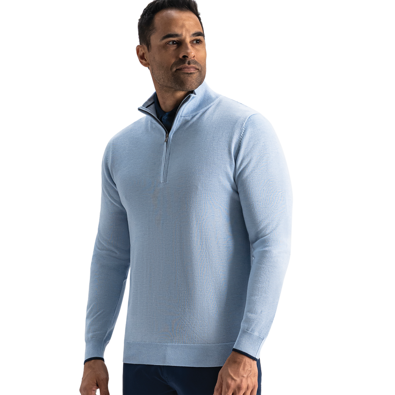 Half-Zip Sweater (Men's) - Heather Light Blue / Navy