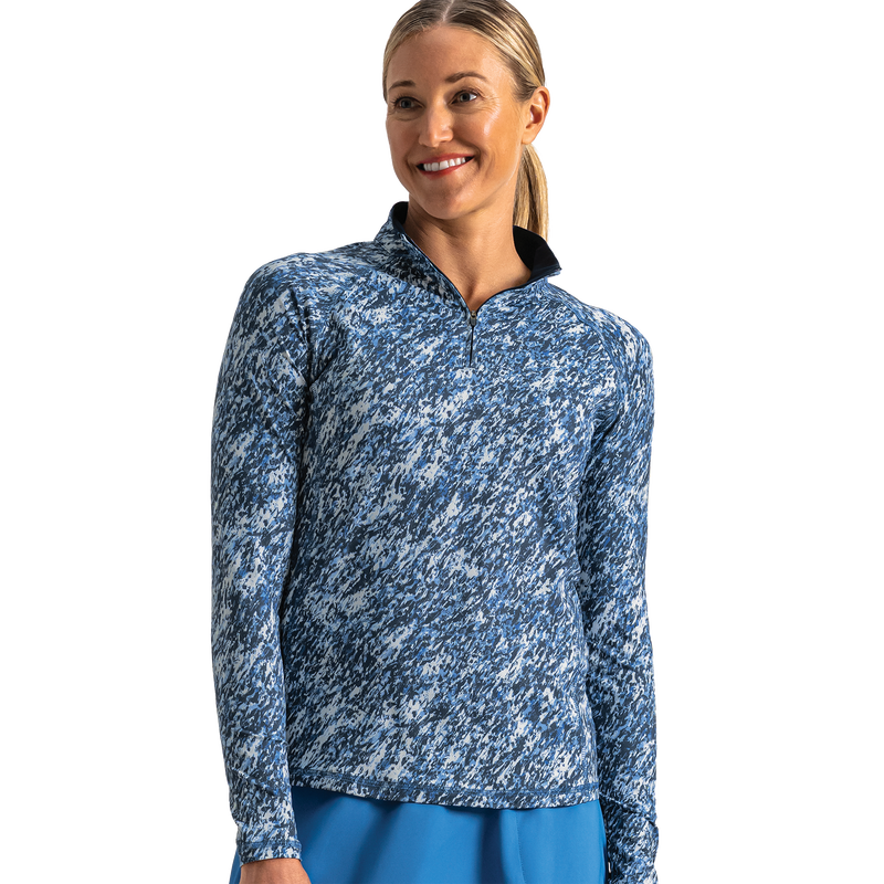 Quarter-Zip Long Sleeve Sun Protection Women - Navy Multi Splatter