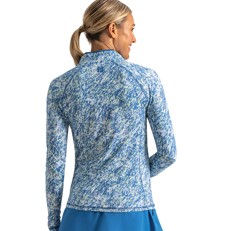 Quarter-Zip Long Sleeve Sun Protection Women - Lagoon Blue Multi Splatter