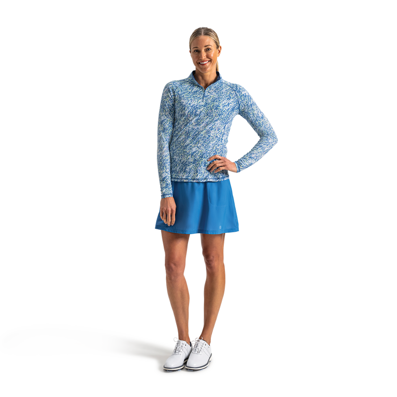 Quarter-Zip Long Sleeve Sun Protection Women - Lagoon Blue Multi Splatter