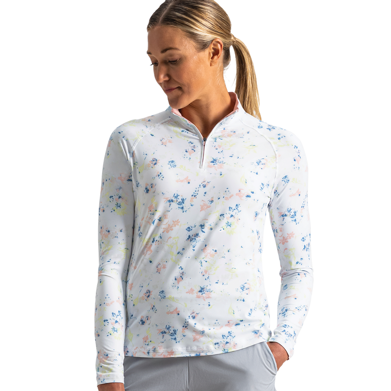 Quarter-Zip Long Sleeve Sun Protection Women - Chalk Pink Floral
